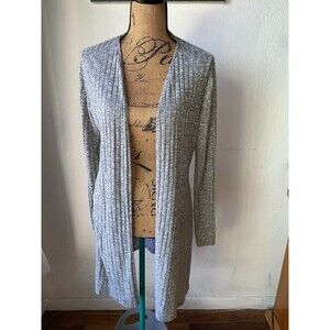 AMBIANCE Long Sleeve Open Front Split Sides Cardigan 34" Sweater Knit Size LARGE